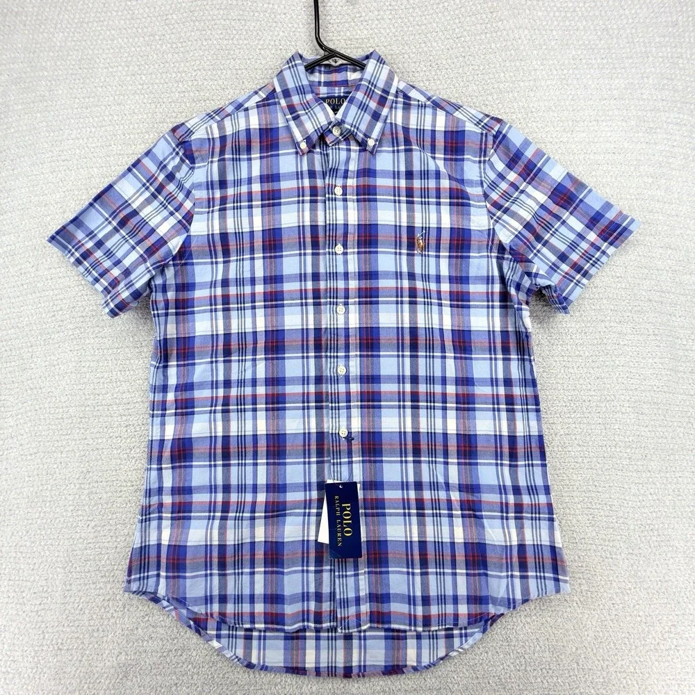 NWT Polo Ralph Lauren Classic Fit Plaid Button Down Shirt Mens Small Blue Cotton